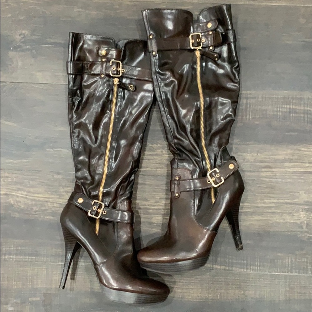 Guess vegan leather stiletto boots 8.5 brown